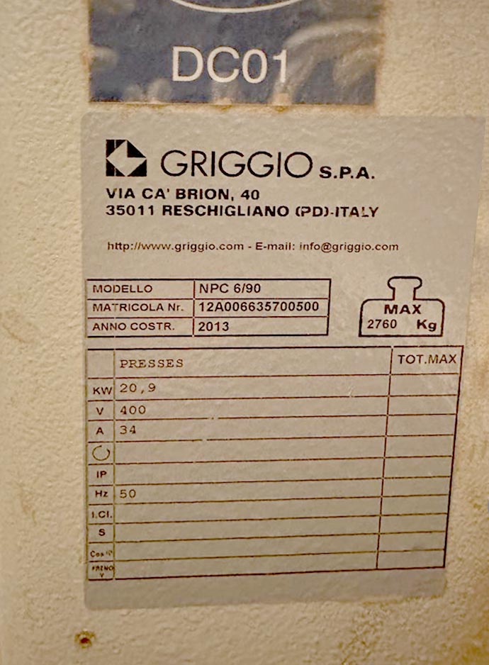 Griggio NPC 6/90 Горячий пресс для облицовывания, давление 90т, 2500x1300 мм, шесть цилиндров Бойлер 18 кВт